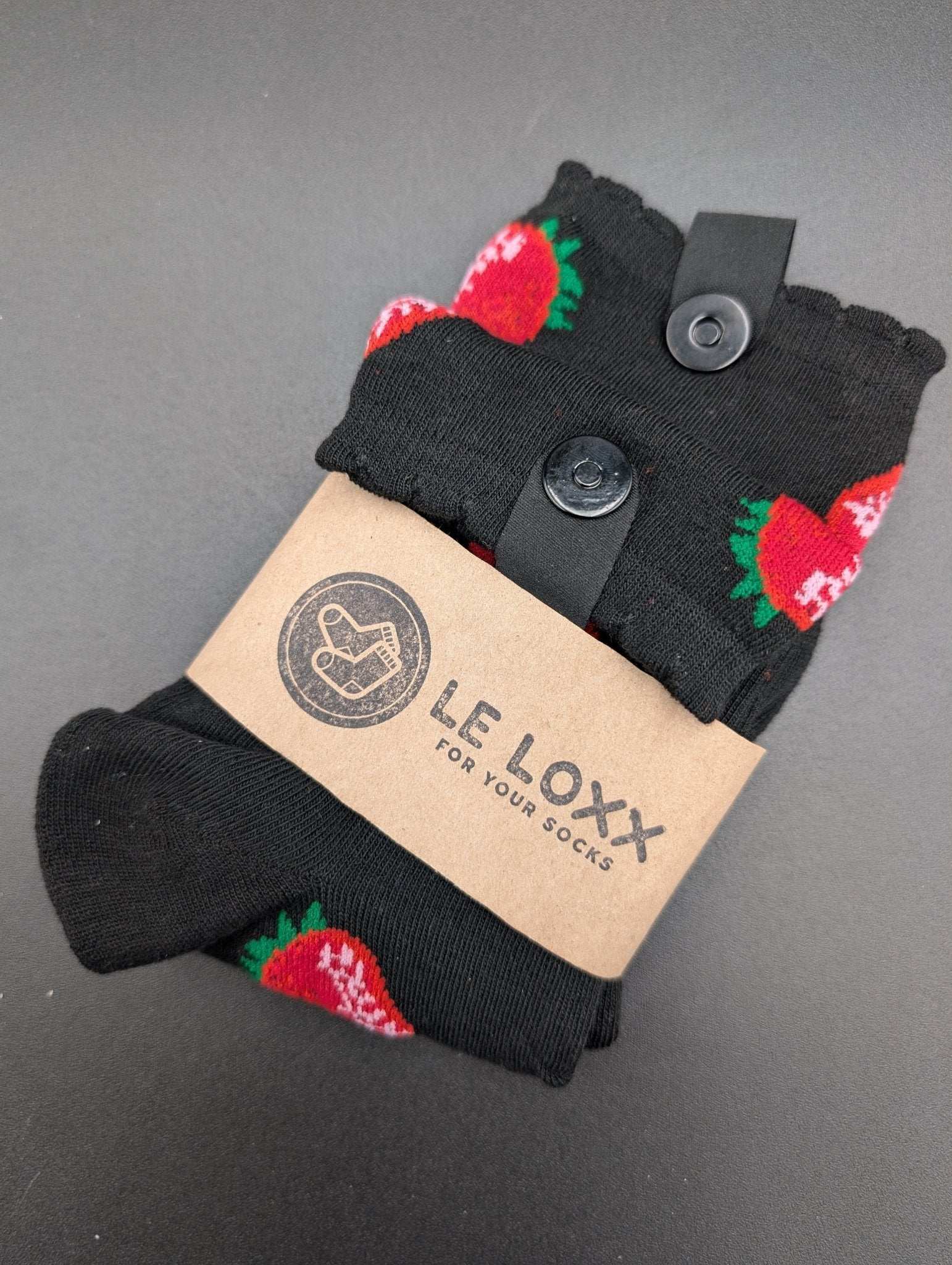 Very Berry Black Ankle Socks – Magnetic Lock and Loop Design - Le Loxx