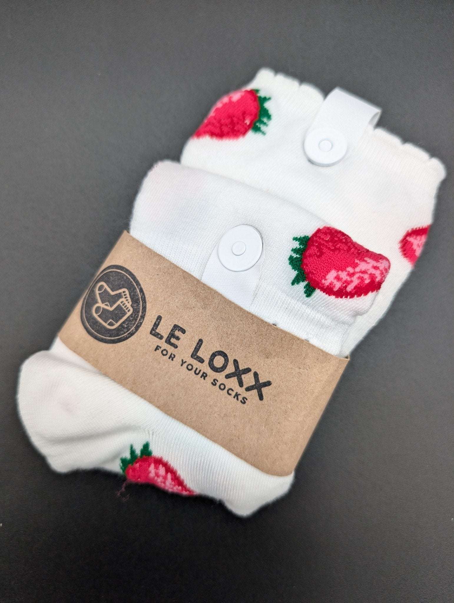 Very Berry White Ankle Socks – Magnetic Lock and Loop Design - Le Loxx
