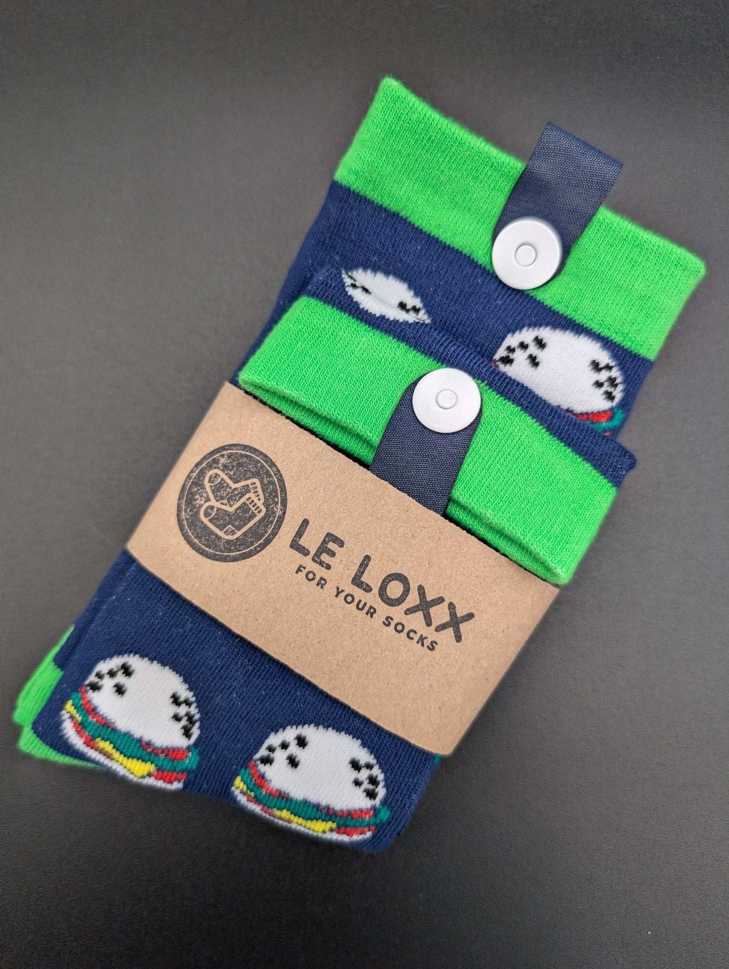 San Francisco Burger Novelty Crew Socks – Magnetic Lock and Loop Design - Le Loxx