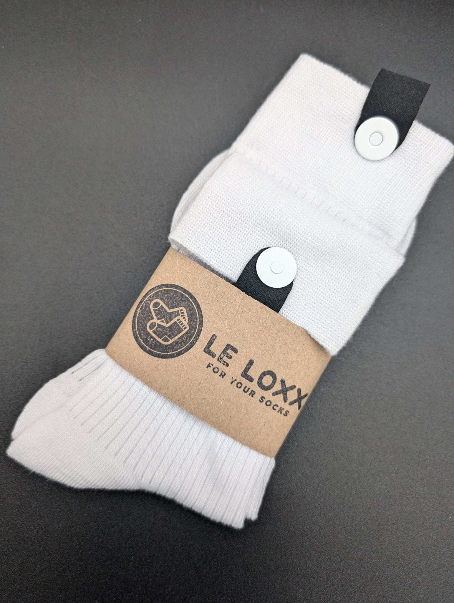Madison Snow White Crew Socks – Magnetic Lock and Loop Design - Le Loxx