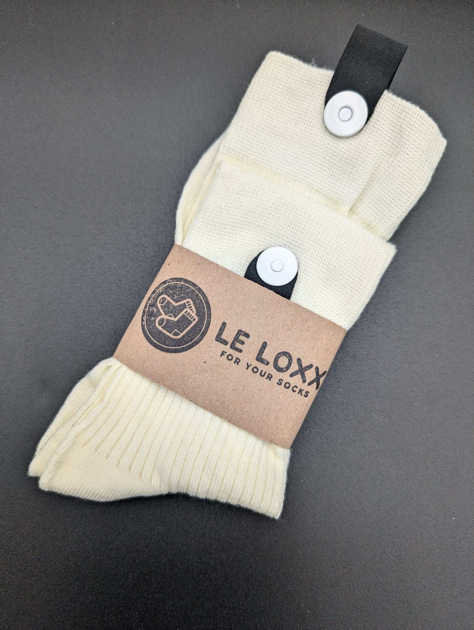 Madison Eggshell White Crew Socks – Magnetic Lock and Loop Design - Le Loxx