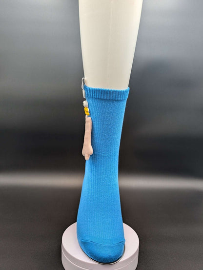 Happy Face Blue Quarter Crew Socks – Magnetic Lock and Loop Design - Le Loxx