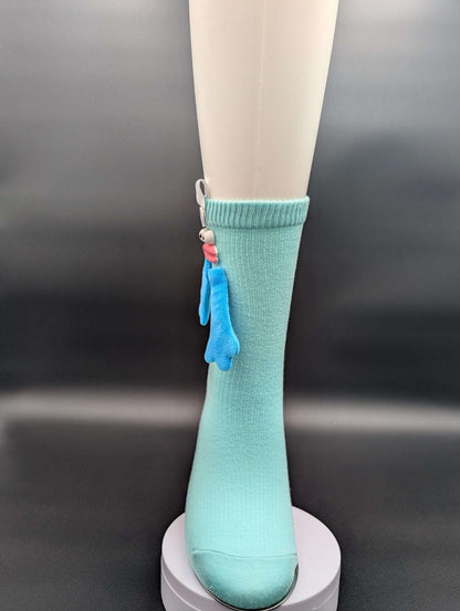 Happy Face Aqua Quarter Crew Socks – Magnetic Lock and Loop Design - Le Loxx