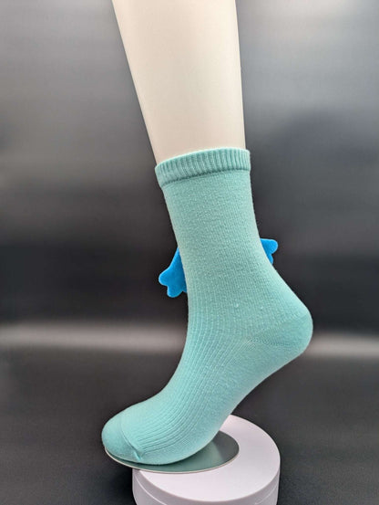 Happy Face Aqua Quarter Crew Socks – Magnetic Lock and Loop Design - Le Loxx