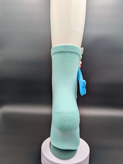 Happy Face Aqua Quarter Crew Socks – Magnetic Lock and Loop Design - Le Loxx