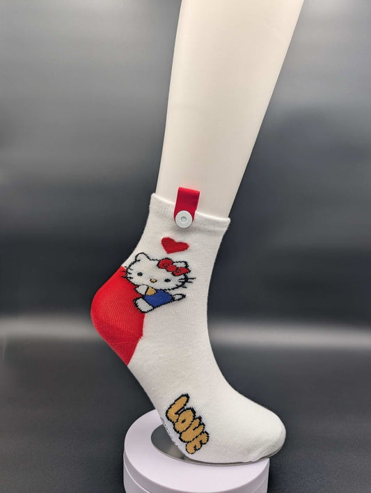 Princess Red n White Ankle Socks – Magnetic Lock and Loop Design - Le Loxx