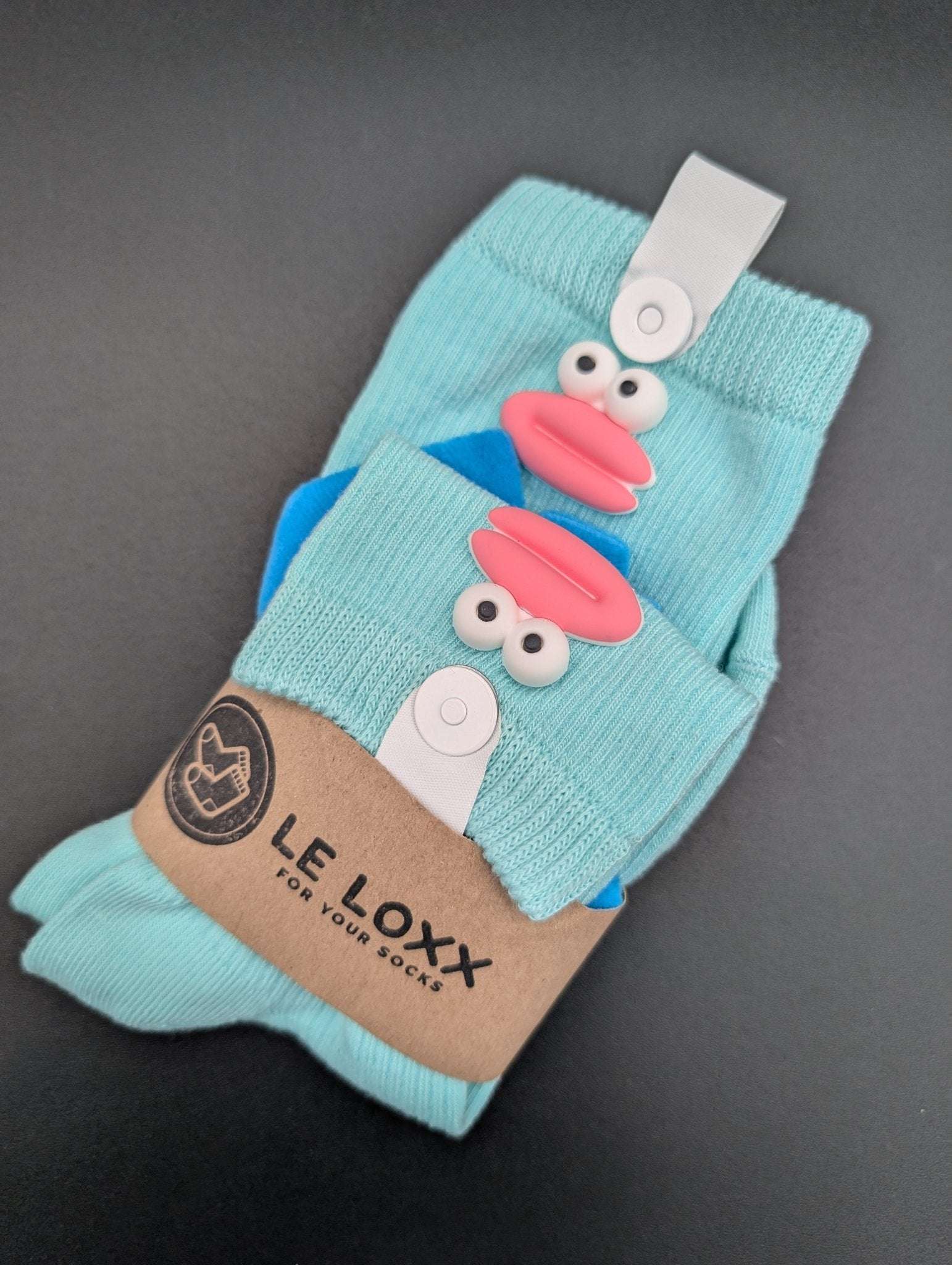 Happy Face Aqua Quarter Crew Socks – Magnetic Lock and Loop Design - Le Loxx
