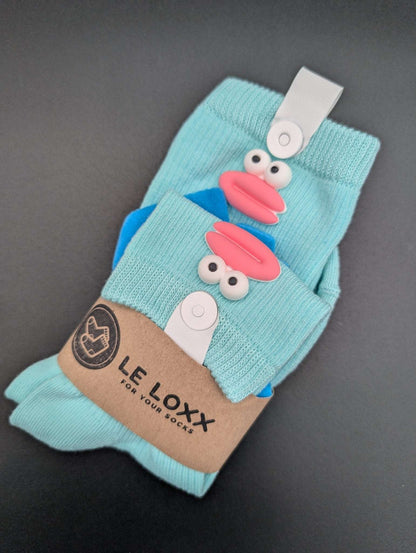 Happy Face Aqua Quarter Crew Socks – Magnetic Lock and Loop Design - Le Loxx