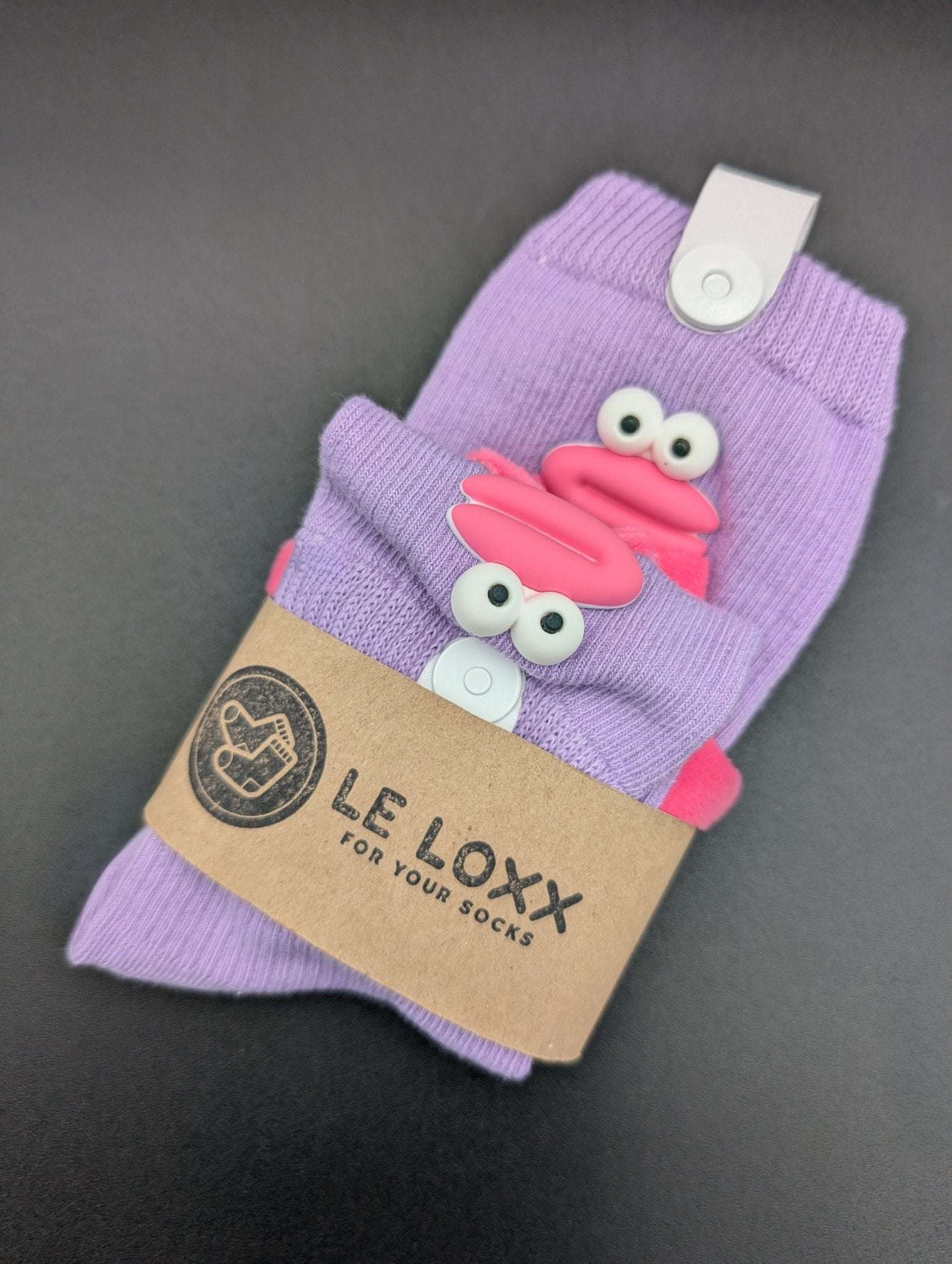 Happy Face Purple Quarter Crew Socks – Magnetic Lock and Loop Design - Le Loxx