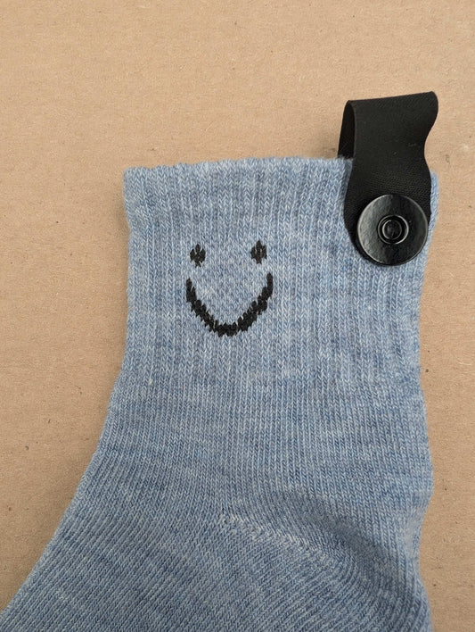 Joy Charcoal Blue Kids Socks – Magnetic Lock and Loop Design - Le Loxx