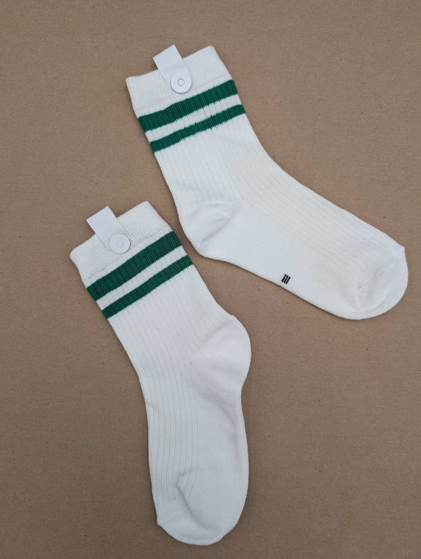 Noah Green Stripes Kids Crew Socks – Magnetic Lock and Loop Design - Le Loxx