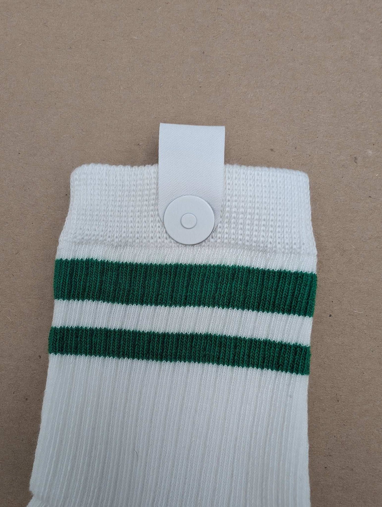 Noah Green Stripes Kids Crew Socks – Magnetic Lock and Loop Design - Le Loxx
