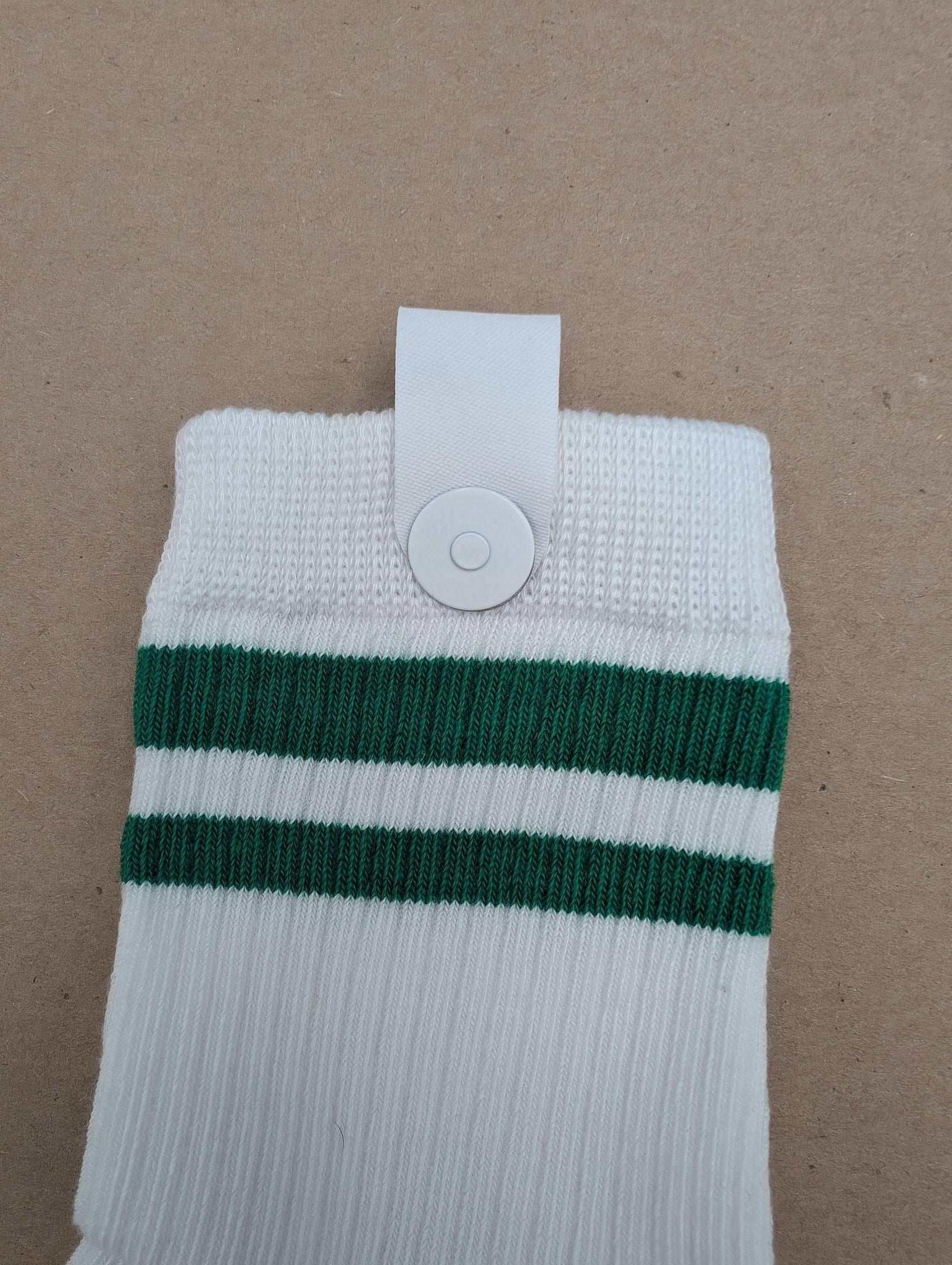 Noah Green Stripes Kids Crew Socks – Magnetic Lock and Loop Design - Le Loxx