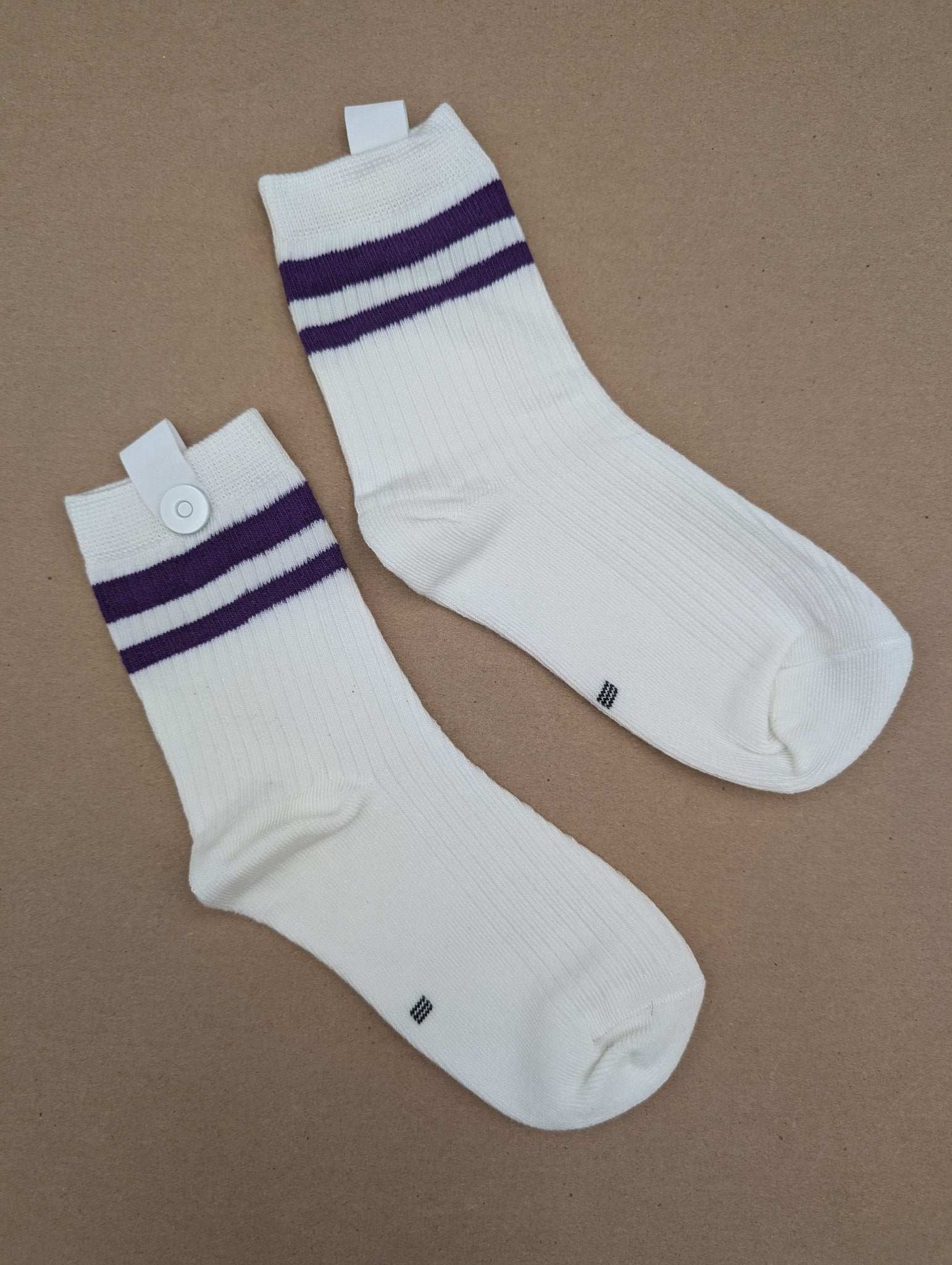 Noah Purple Stripes Kids Crew Socks – Magnetic Lock and Loop Design - Le Loxx