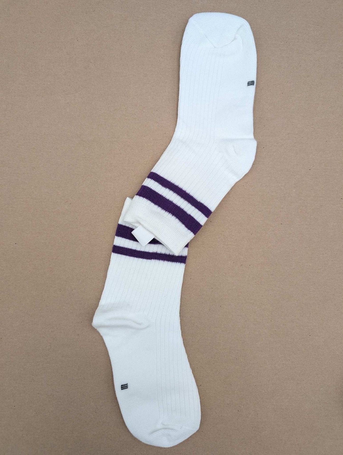 Noah Purple Stripes Kids Crew Socks – Magnetic Lock and Loop Design - Le Loxx