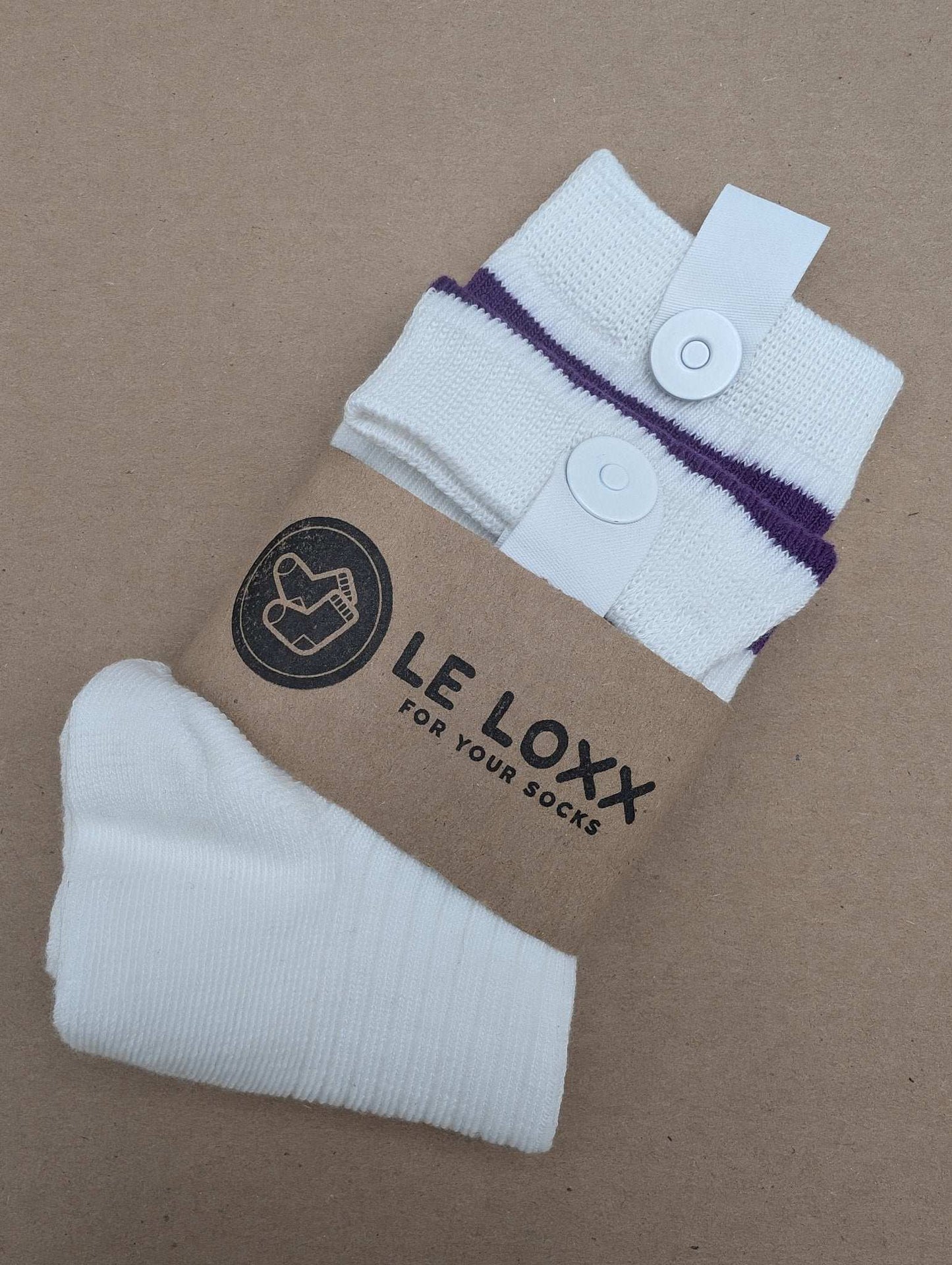 Noah Purple Stripes Kids Crew Socks – Magnetic Lock and Loop Design - Le Loxx