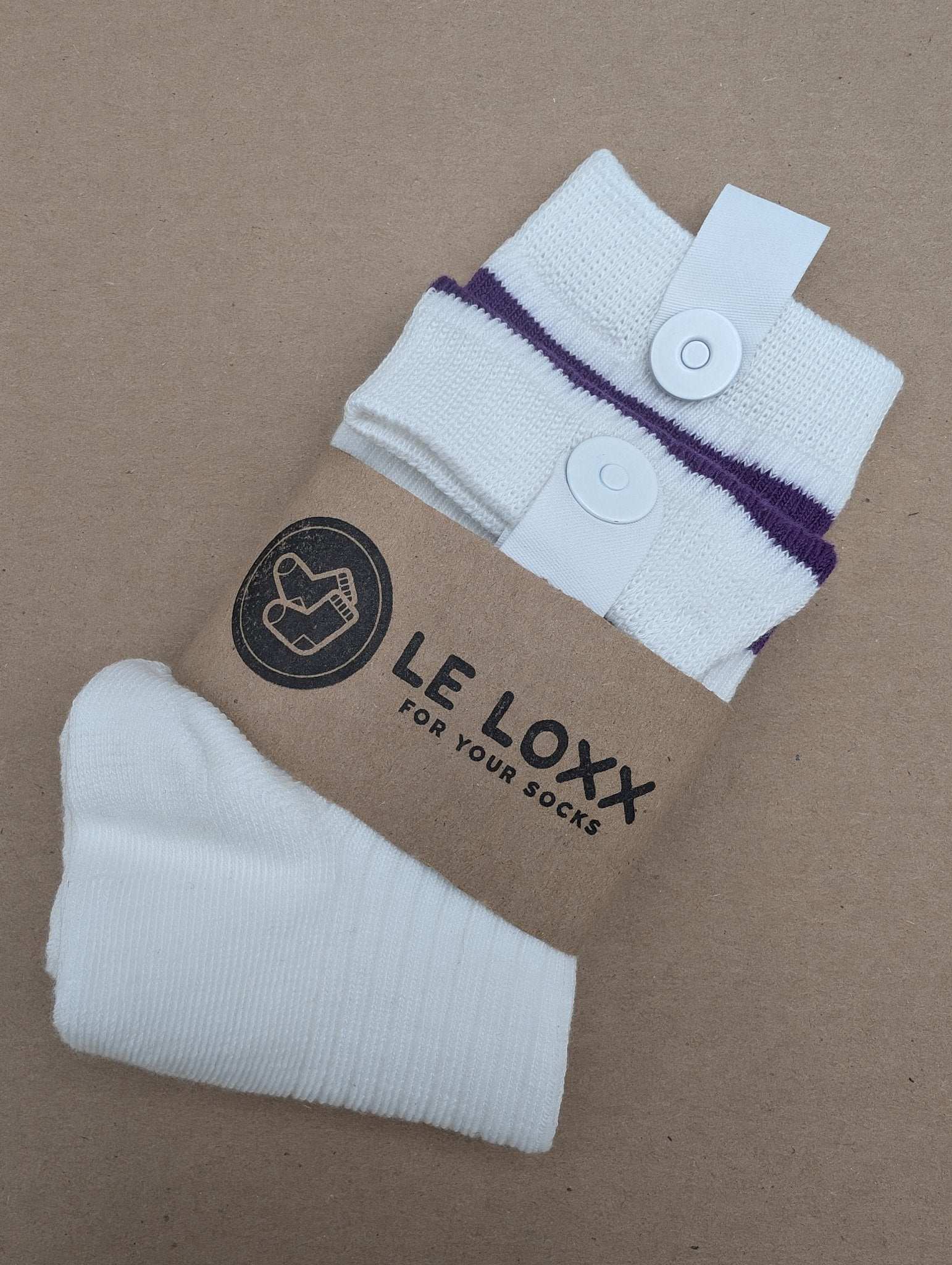 Noah Purple Stripes Kids Crew Socks – Magnetic Lock and Loop Design - Le Loxx