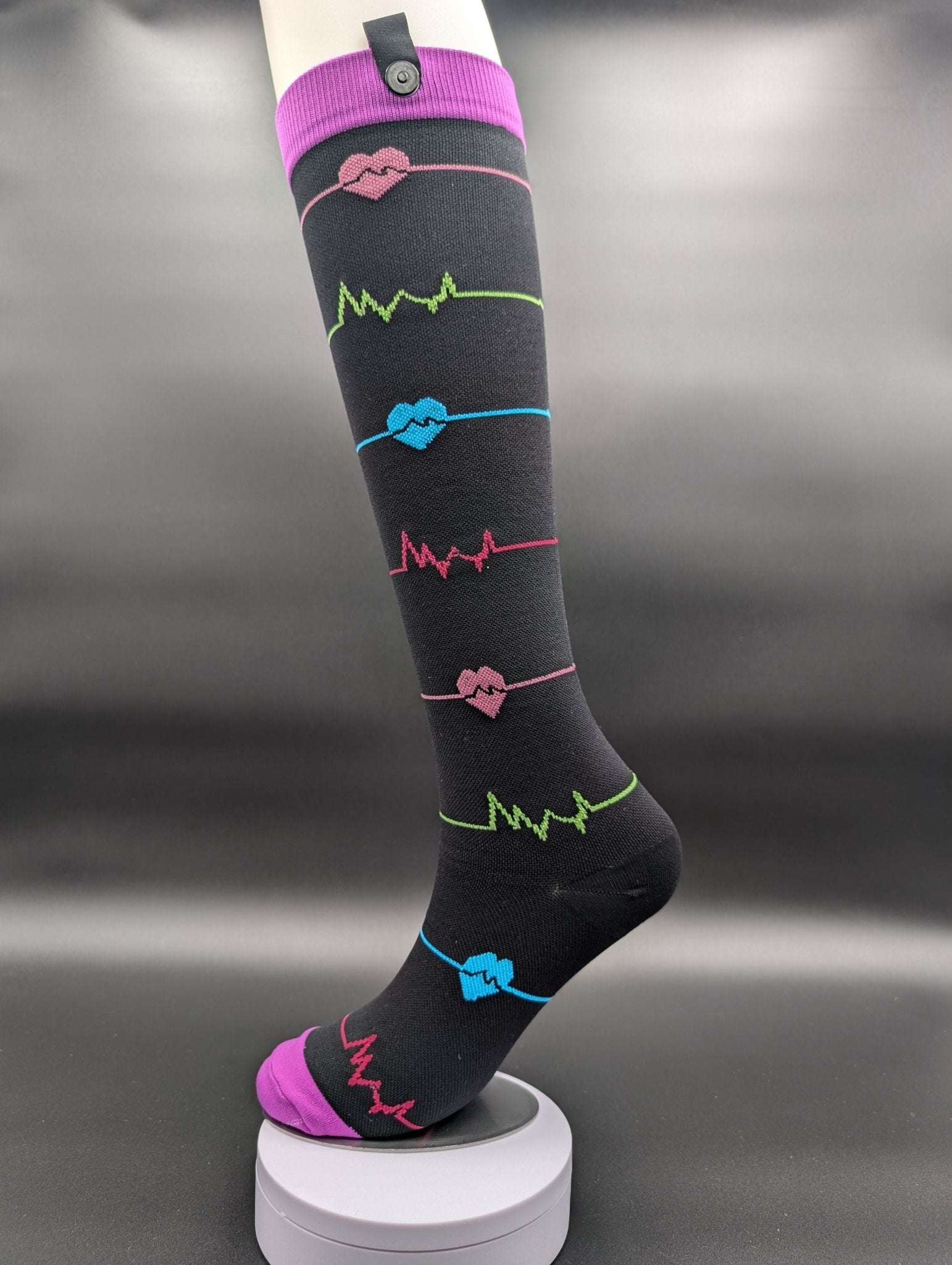 Queens Black n Purple 3XL Compression Socks – Magnetic Lock and Loop Design - Le Loxx