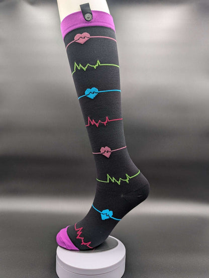 Queens Black n Purple 3XL Compression Socks – Magnetic Lock and Loop Design - Le Loxx