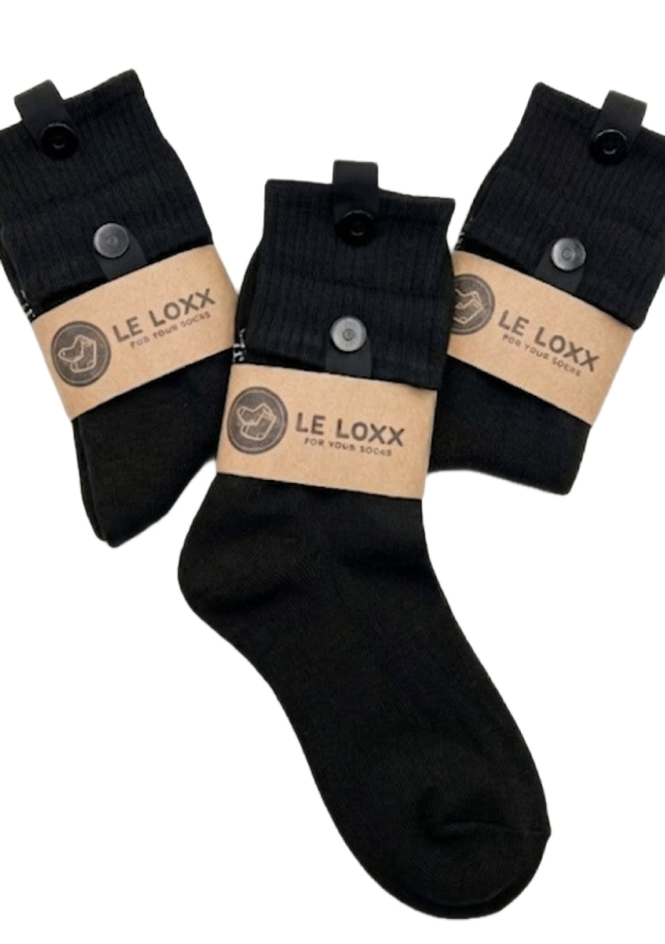 Le Loxx 3-Pack Black Crew Socks – Lock-and-Loop Magnetic Closure Keeps Pairs Together, California Collection, Size 9-12